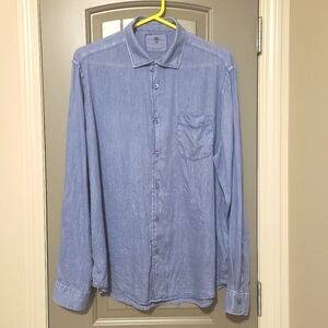 Black Brown Button Down Dress Shirt Light Blue Denim Chambray Long Sleeves Large